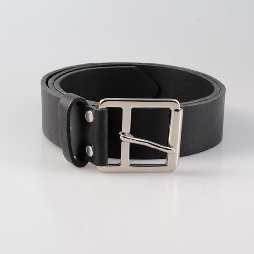 Lederg�rtel Alicante 4 cm schwarz glatt viereckig Schnalle versilbert