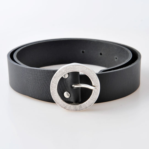 Lederg�rtel Hollywood schwarz Schnalle rund Silber